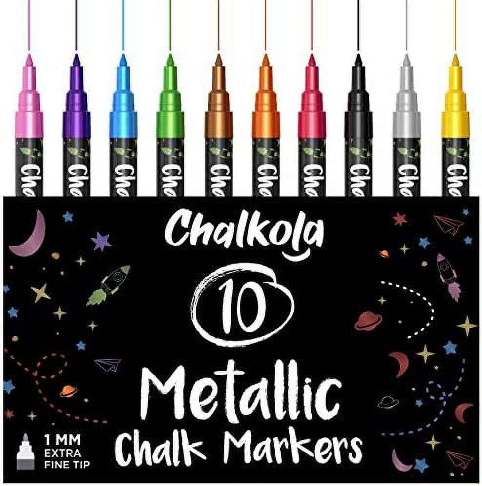 Extra Fine Tip Metallic Chalk Markers (10 Pack, 1mm) Liquid Chalk
