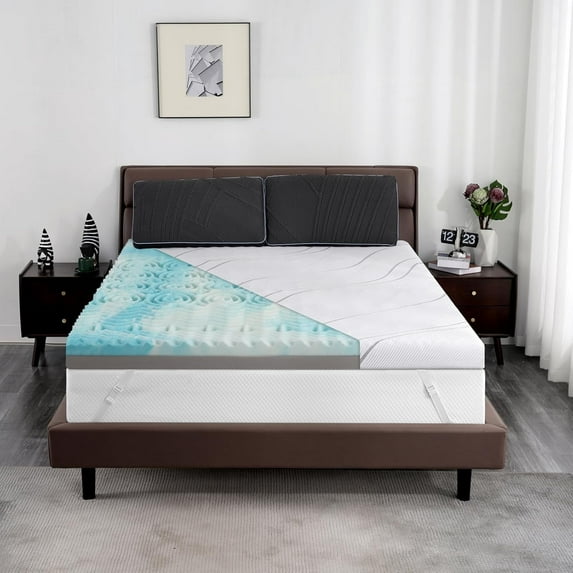 Extra Firm Mattress Topper 4 Inch Queen Size, Premium Cooling Gel+Bamboo High Density Memory Foam Mattress Topper with Removable Silk Cover, Firm Egg Crate Bed Topper for Pain Relief,80x60