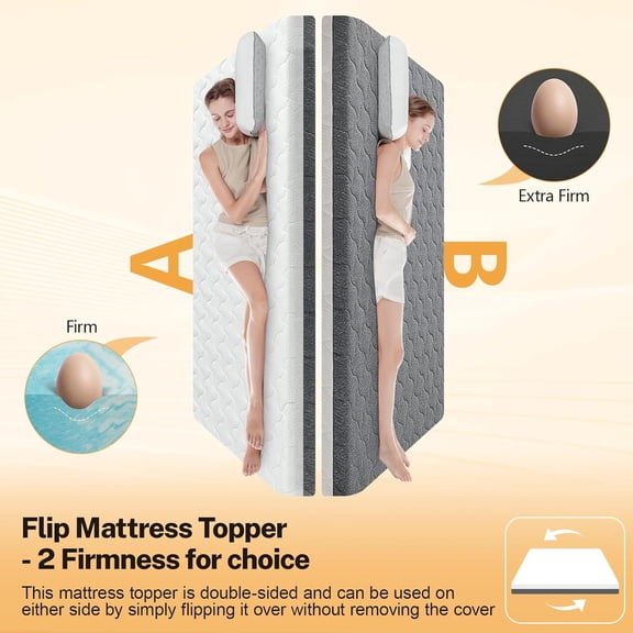 Extra Firm Mattress Topper King Size 4 Inch, Firm to Extra Firm Mattress Pad with Dual Sides Flippable for Back Pain Relief, High-Density Support Bed Topper with Washable Cover, CertiPUR-US,80" x 76"
