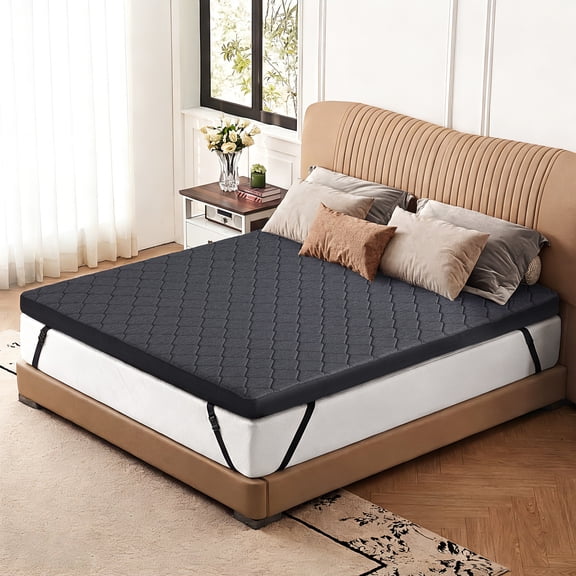 Extra Firm Queen Size Mattress Topper, 3-Inch High-Density Foam, Cooling Memory Foam with Bamboo Charcoal Gel, Back Pain Relief, Non-Slip, CertiPUR-US 80"x60"