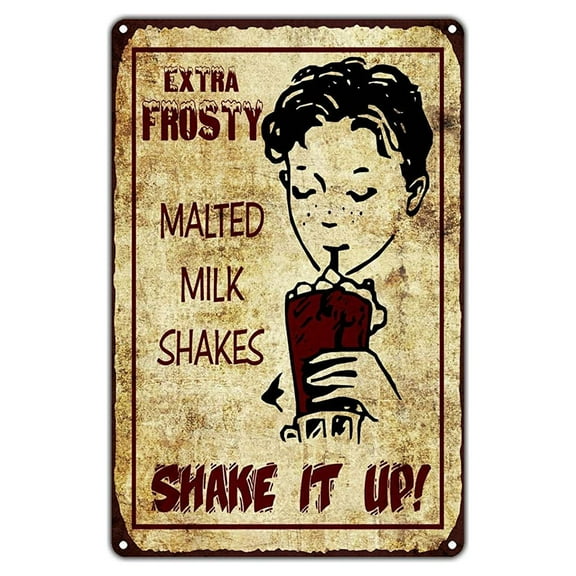 Extra Frosty Malted Milk Shakes Shake It Up! Vintage Retro Metal Wall Decor Art Shop Man Cave Bar Aluminum 8"x12" Sign