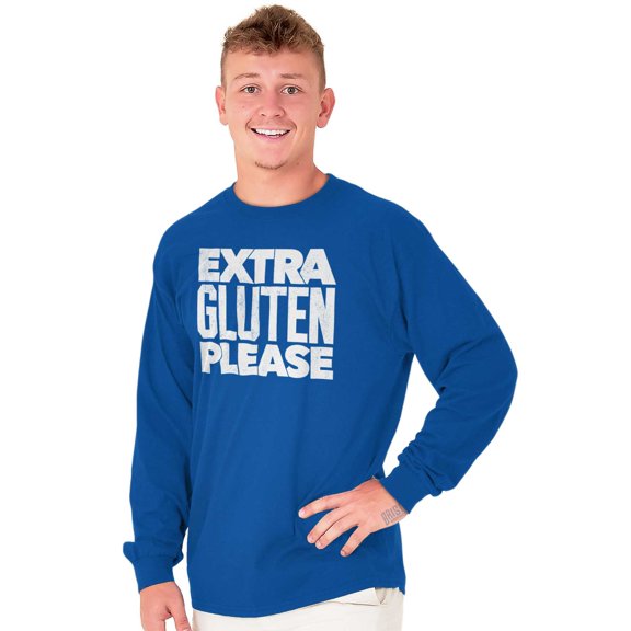 Extra Gluten Please Foodie Love Carbs Plus Size Long Sleeve Graphic Tee Shirt Brisco Brands 3X