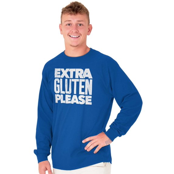 Extra Gluten Please Foodie Love Carbs Plus Size Long Sleeve Graphic Tee Shirt Brisco Brands 3X