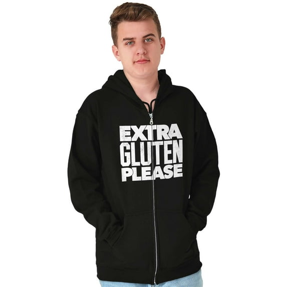 Extra Gluten Please Foodie Love Carbs Unisex Fleece Graphic Zip Up Hoodie Brisco Brands 2X