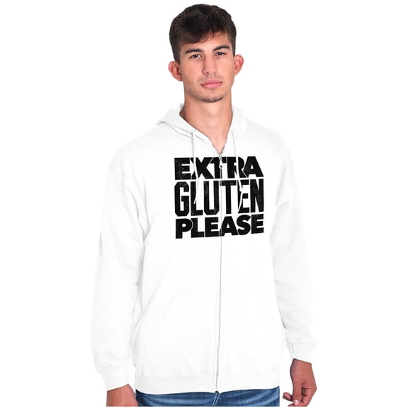 Extra Gluten Please Foodie Love Carbs Unisex Fleece Graphic Zip Up Hoodie Brisco Brands 4X