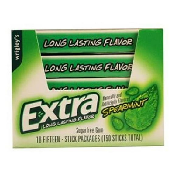 Extra Gum Plen-T-Pak Spearmint 15 Stick Each ( 10 In A Pack )