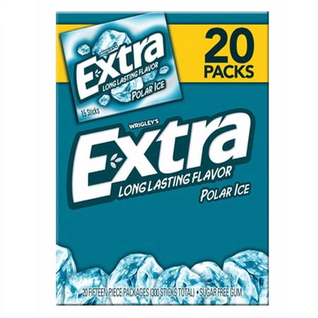 Extra Gum Sugar Free Mint Chewing Gum, Polar Ice, 15 sticks, 20 pk