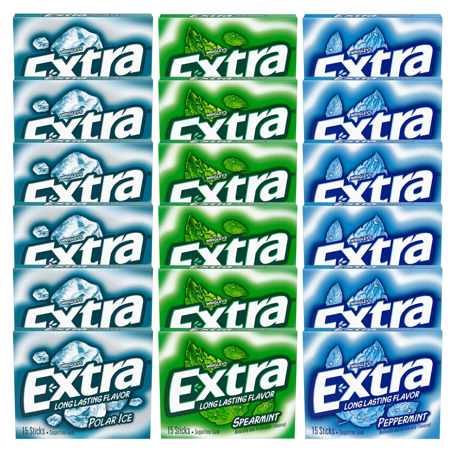 Extra Gum Variety Pack 18 Packs With 15 Gum Sticks Each Polar Ice