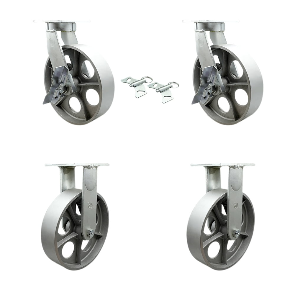 Extra Heavy Duty 10” x 3” Semi Steel Cast Iron Swivel Caster Set for