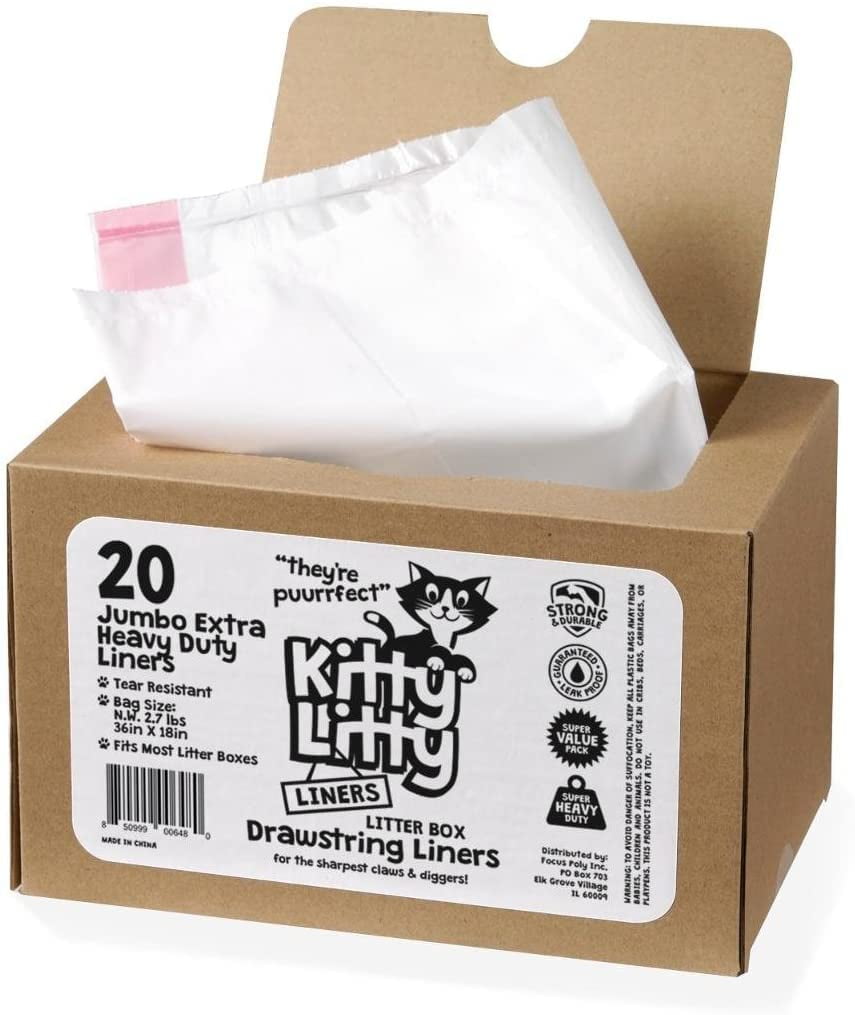 Jumbo Extra Heavy Duty Cat Litter Box Liners with Drawstring