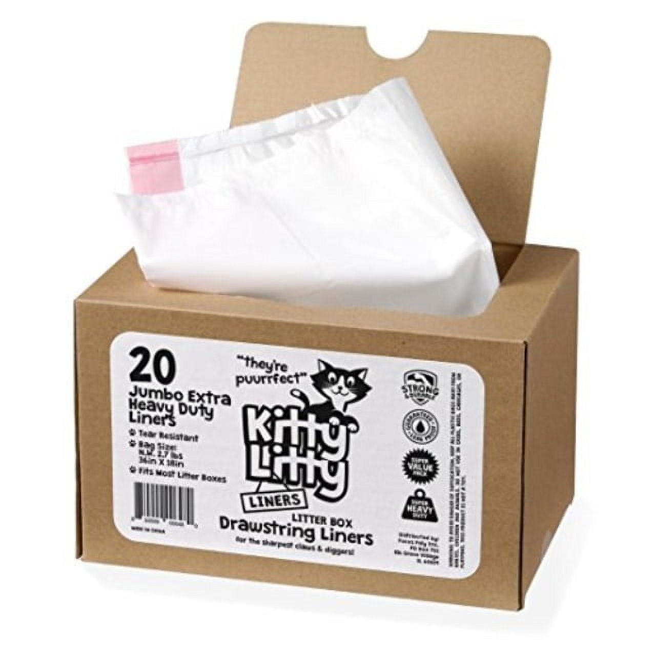 Jumbo Extra Heavy Duty Cat Litter Box Liners with Drawstring