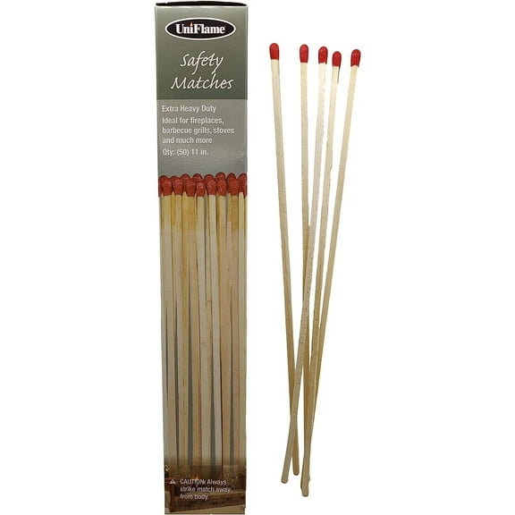 Extra Heavy Duty Long Safety Matches | Long Wooden Fireplace Matches for Candles, Camping, BBQ Grilling | M-6150| 11" Long | 50 per Box | Pack of 1 x 50 (50 Matches)