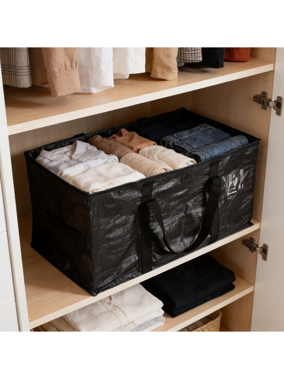 Extra Heavy Duty Moving Bags, 27x14x15 Inch Large Storage Bags for Clothes Packing, Black Durable Fabric Boxes for Home Moving Organization,69cm,Black