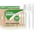 thumbnail image 1 of Extra Heavyduty Compostable Cutlery Set - 190 Count Large Disposable Utensils No Plastic Forks Spoons Knives Biodegradable Fork Eco Friendly Silverware for Party,BBQ,Daily Use,Events,Picnic, 1 of 4