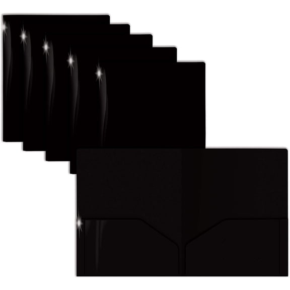 Extra Heavyweight Black Plastic 2 Pocket Portfolio Folders, 12 Pack, Premium Letter Size Folders, High Sheen Reflective Finish, by Gold Seal, 12 Pack Poly Folders, Black