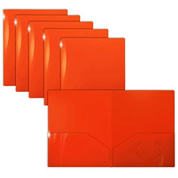 Extra Heavyweight Orange Plastic 2 Pocket Portfolio Folders, 12 Pack, Premium Letter Size Folders, High Sheen Reflective Finish, by Gold Seal, 12 Pack Poly Folders, Orange