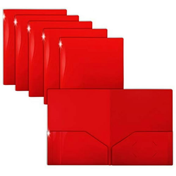Extra Heavyweight Red Plastic 2 Pocket Portfolio Folders, 12 Pack, Premium Letter Size Folders, High Sheen Reflective Finish, by Gold Seal, 12 Pack Poly Folders, Red