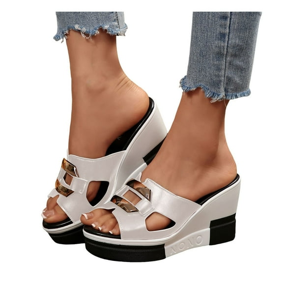 Extra High Heels Dress Slippers for Women 2025 Summer Trendy Leather Platform Wedge Heeled Slip on Slides