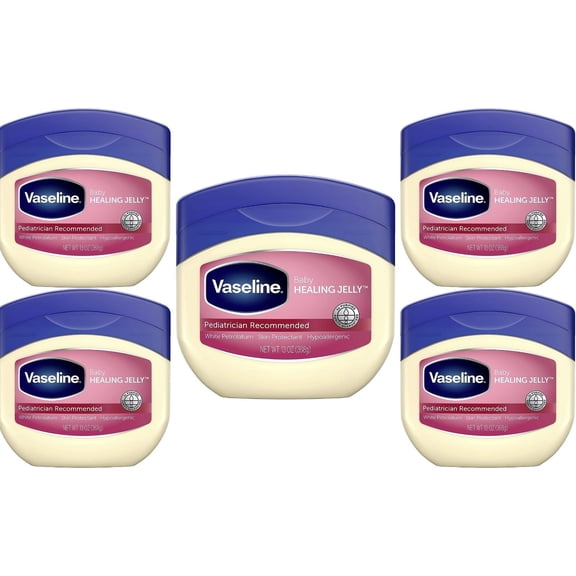 Extra Hydrating Baby Petroleum Jelly for Chafed Skin and Rash Treatment - Ideal for Use on Skin as Barrier to Protect Minor Cuts, Burns and Scrapes- Non Comedogenic - 13 OZ Per Pack, Pack of 5