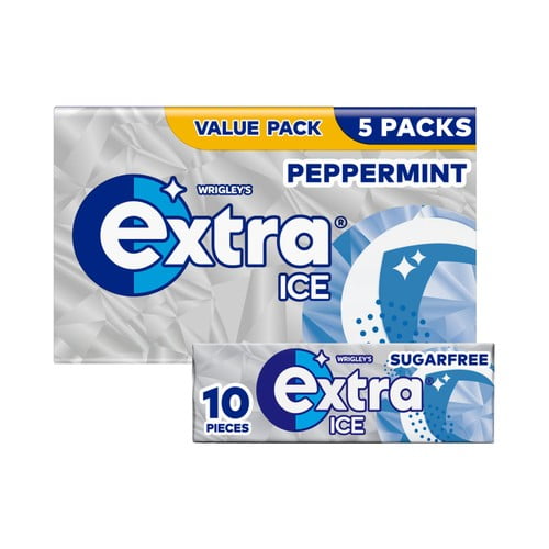 Extra Ice Peppermint Sugarfree Chewing Gum Multipack, British Import (Pack of 6)