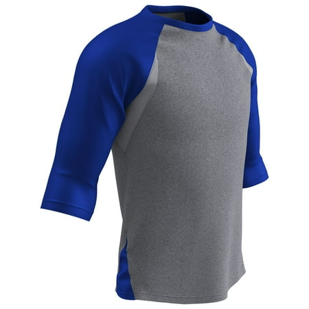 Extra Innings 3/4 Sleeve Baseball Shirt, Adult Small, Grey with Royal Sleeves