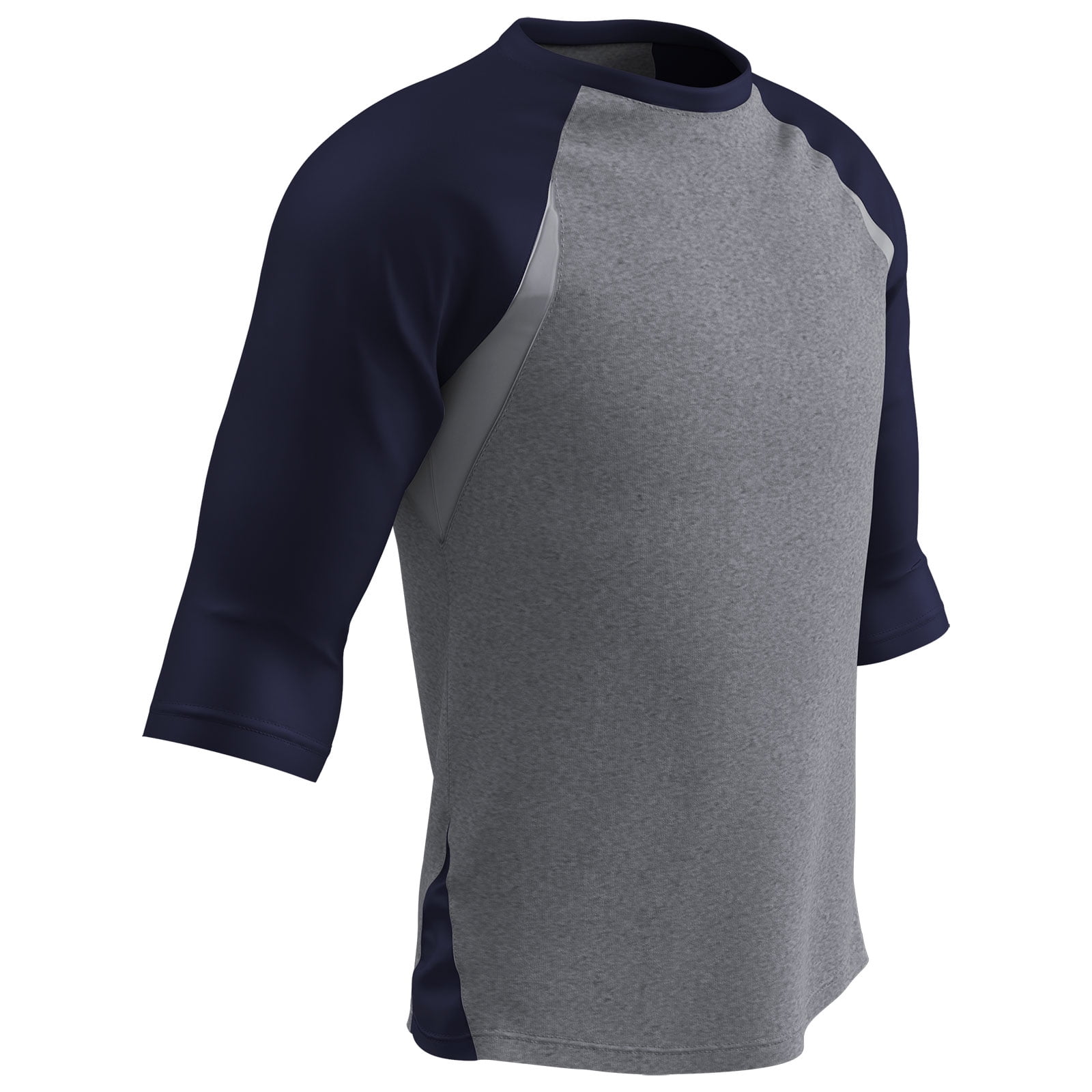 Extra Innings 3/4 Sleeve Baseball Shirt, Youth Large, Grey with Navy Sleeves