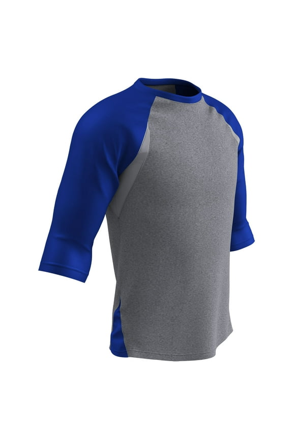 Extra Innings 3/4 Sleeve Baseball Shirt, Youth Medium, Grey with Royal Sleeves