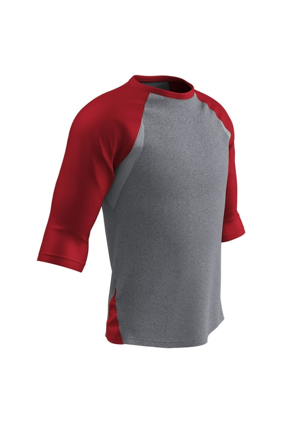 Extra Innings 3/4 Sleeve Baseball Shirt, Youth Small, Grey with Scarlet Sleeves