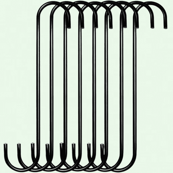 Extra Large 10 Inch S Hooks for Hanging, Heavy Duty Molded S Hook, Black, Set of 8