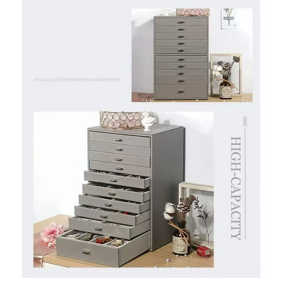 Extra Large 10-Layer Jewelry Box Organizer with Drawers – Faux Leather Holder for Earrings, Rings, Necklaces Women’s Storage Case