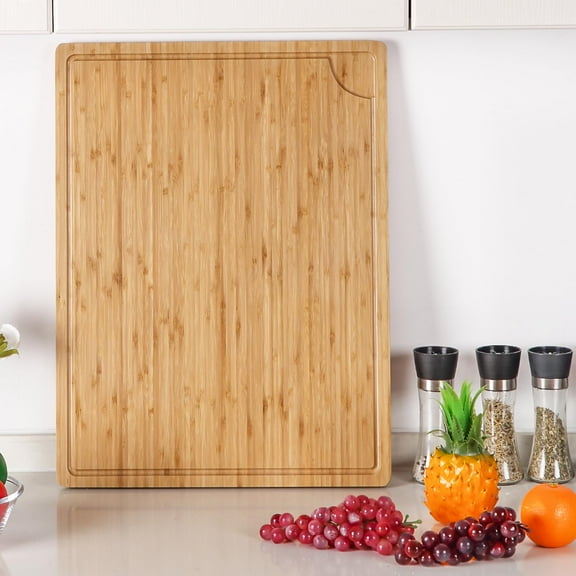 Extra Large 100% Organic Bamboo Cutting Board, 24x18 Inch Over the Sink Chopping Board/Carving Board with Handle andJui-ceGroove for Turkey, Meat, Vegetables, BBQ