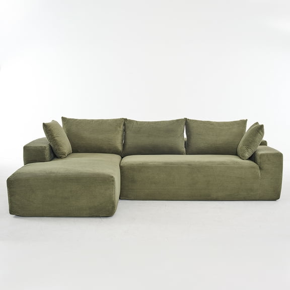 Extra Large 108" Green Corduroy Modular Sofa  Deep Seat 4-Person Cloud Sofa for Living Room, No Assembly, Wrinkle-Resistant & Stable