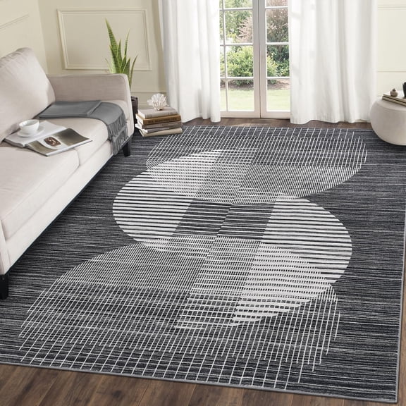 Extra Large 10x13 Black Rugs for Bedroom Living Room Washable Modern Geometric Area Rug Indoor Abstract Non Slip Soft Carpet Mat Low Pile Contemporary Floor Cover for Home Office