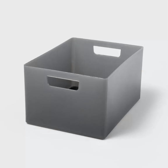 Extra Large 12" x 9" x 6.5" Plastic Bathroom Organizer Bin with Handles Gray Storage Bin, Polypropylene