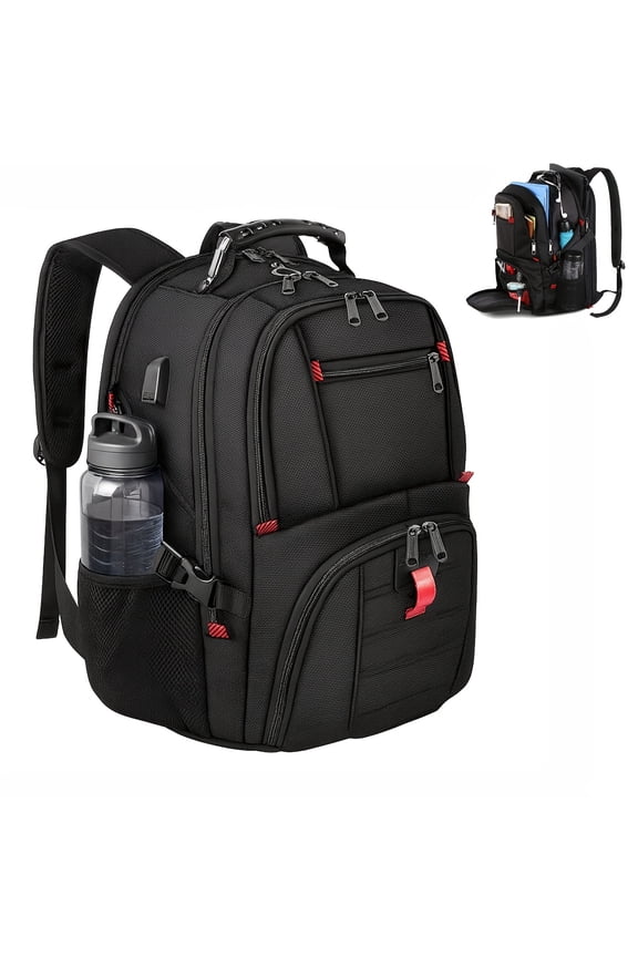 Extra Large 13.21gal Travel Backpack, Airline Approved,Black Polyester Laptop Backpack for Men and Women with USB Charging Port,Fits 17Inch Computer,Zipper Closure,Utility Pocket,Adjustable Shoulder