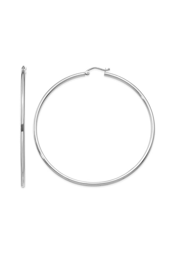Gem & Harmony Extra Large 14K White Gold Hoop Earrings 2 2/5 inches for Women