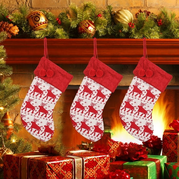Extra Large 15 Inch Christmas Stocking - Heavy Duty Knit Holiday Sock for Fireplace Mantle, Tree Decor & Gift Storage (Red Classic Design)