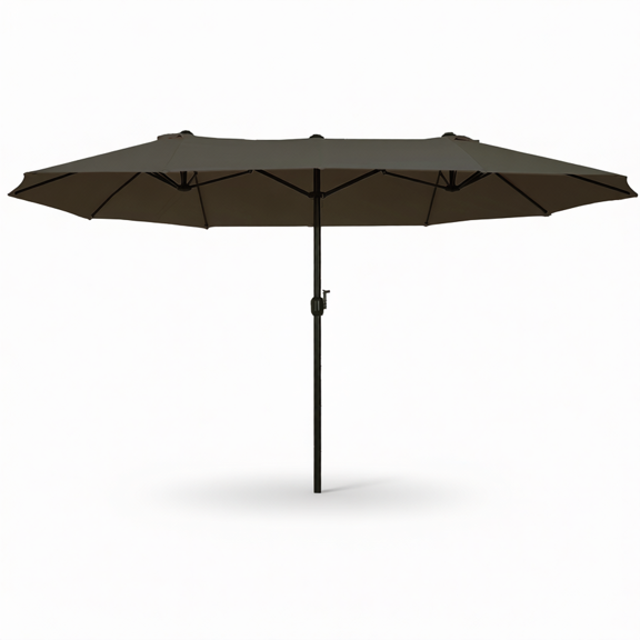 Extra Large 15ft Double-Sided Patio Umbrella with Crank Handle and Air Vents for Backyard, Deck, Pool and Market, Gray
