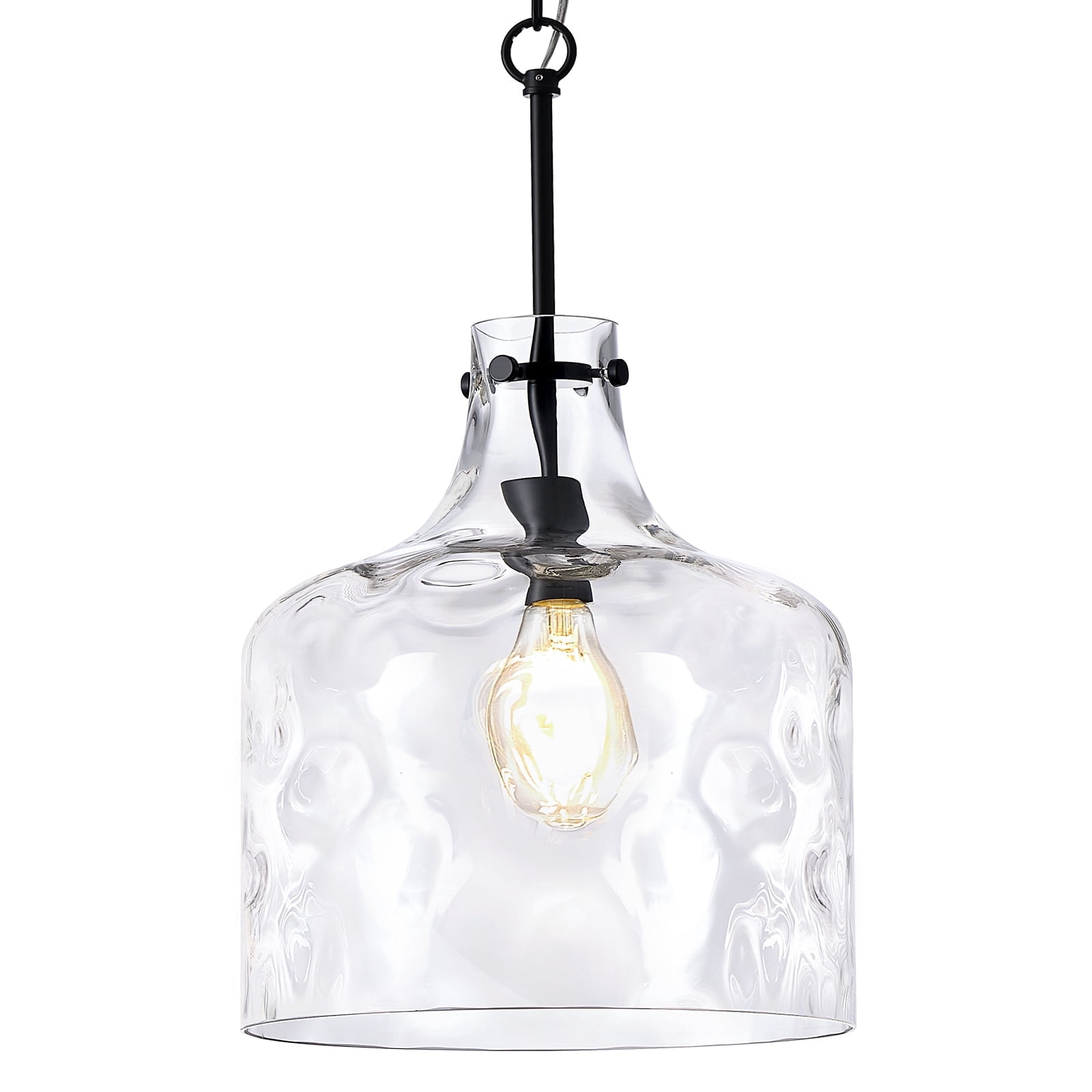 Extra Large 16" Vintage Farmhouse Pendant Light – Hand-Blown Clear Hammered Glass Shade, Adjustable Chain Hanging Light for Kitchen Island, Hallway, Dining Room, Chrome
