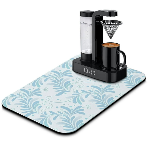 Extra Large 19.5x12in Coffee Drying Mat Super Absorbent Diatom Mud, Quick Drying, Stylish Flower Design, Coffee Mat Ideal Kitchen Counter Accessory