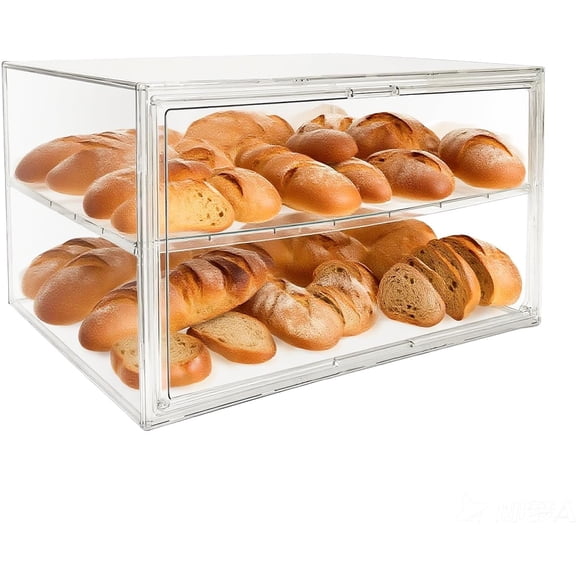 Extra Large 19.7"X14.6"X11.6" Clear Bread Box for Kitchen Counter, Acrylic Pastry Display Case Stackable Storage Container Plastic Bakery Display Case with Magnetic Door