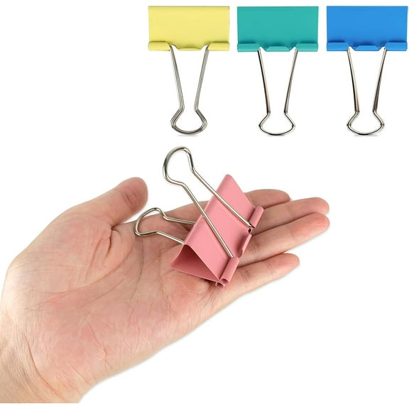 Extra Large 2-Inch Colored Binder Clips, 24-Pack (Pink, Blue, Green, Yellow)