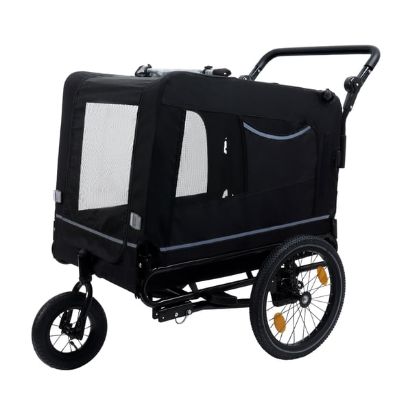 Extra Large 2-in-1 Bike Trailer & Push Cart for Pets - Detachable Bike Hitch & Push Handle Included - All-Terrain Wheels,Quick Release Wheel,Non-Slip Floor, Internal Leash,Holds Up to 88 lbs,Black