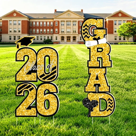 Extra Large 2026 Graduation Yard Sign Black and Gold Graduation ...