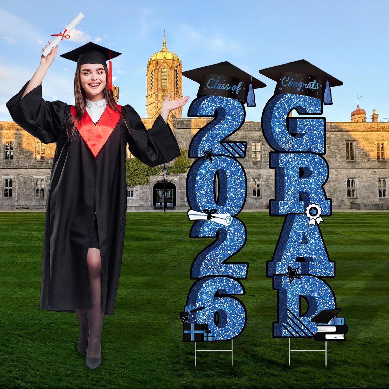 Extra Large 2026 Graduation Yard Sign Blue and Black Graduation ...