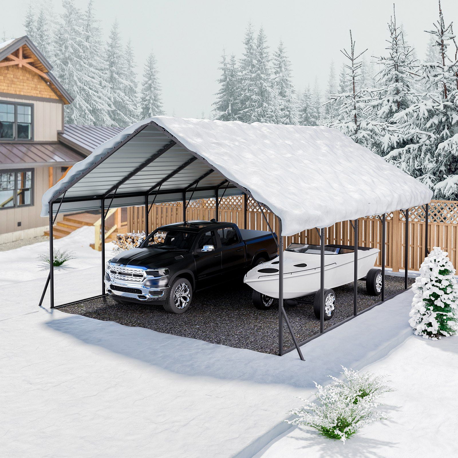 Extra Large 20x24 ft Carport – Durable Metal Garage for Vehicles, Boats, RVs