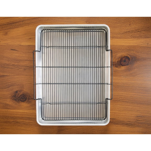 Extra Large 21.1" x 15.8" Aluminum Baking Sheet Pan with Wire Rack - Deep Oven Baking Tray Set for Crispy Bacon, Cookies, Roasting