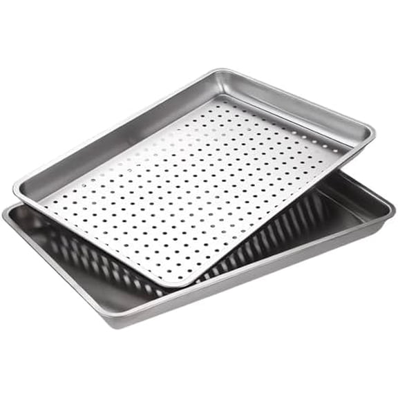 Extra Large 23.5"x15.5" Heavy Duty Commercial Grade 304 Stainless Steel Baking Sheet Set - 2Pcs Cookie Sheets,Uncoated & Non-Toxic, Solid & Perforated Pans for Roasting,Draining,and Food Prep