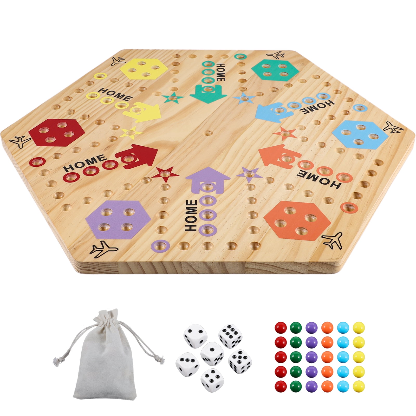 Extra Large 23.6 Inches Wahoo Marble Board Game 4 and 6 Players 2 Sided Painted Thicken Wood Board Perfect Game for Family Friends Party