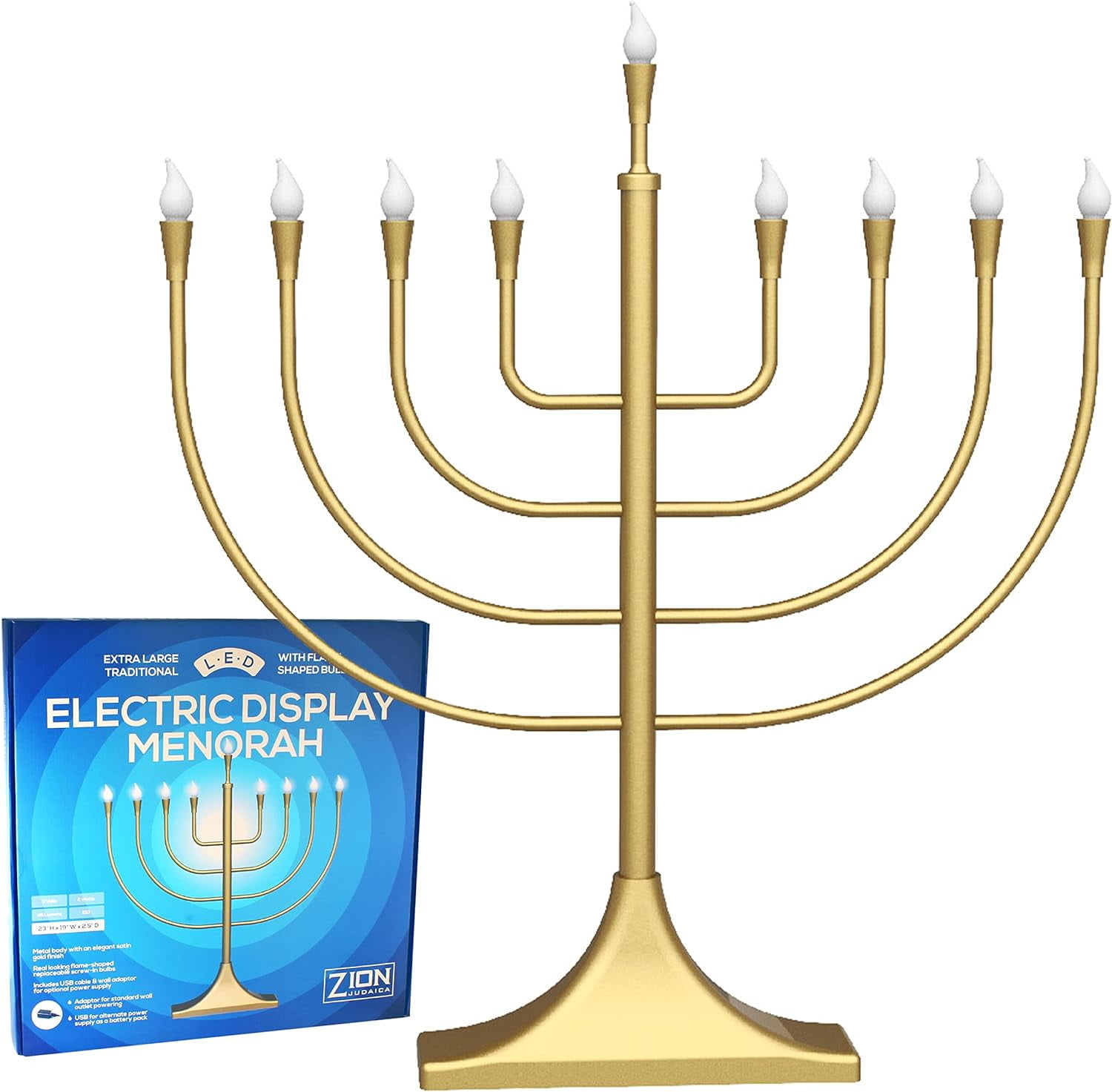 Extra Large 23" Display Electric Menorah Gold With Flame Shaped Bulbs